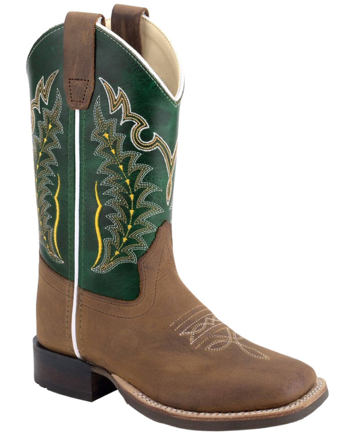 Old West Little Boys' Western Boots - Broad Square Toe, Green, hi-res