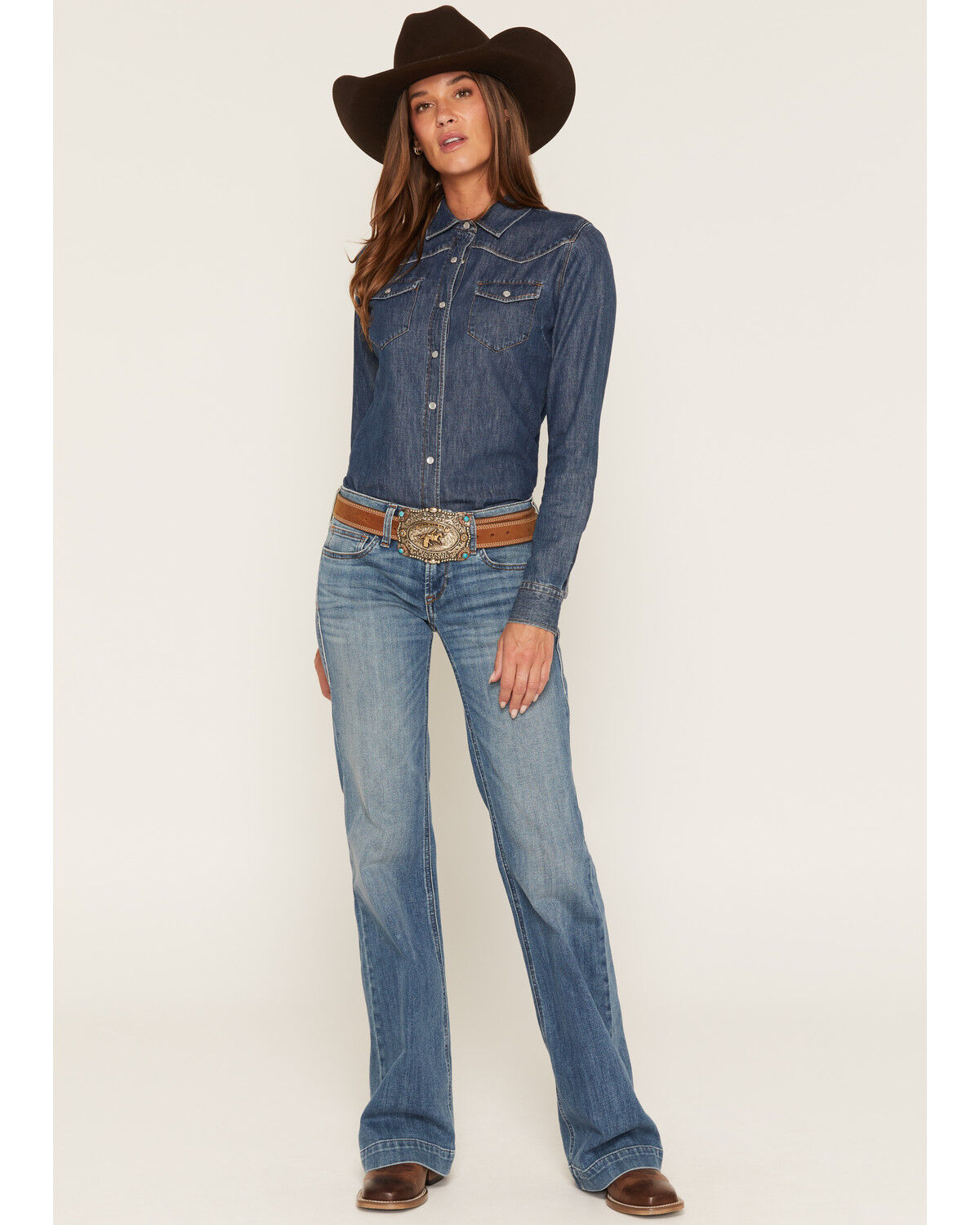 Ariat Women's R.E.A.L. Fabiana Medium Wash Mid Rise Trouser Stretch Denim Jeans, Medium Wash, hi-res