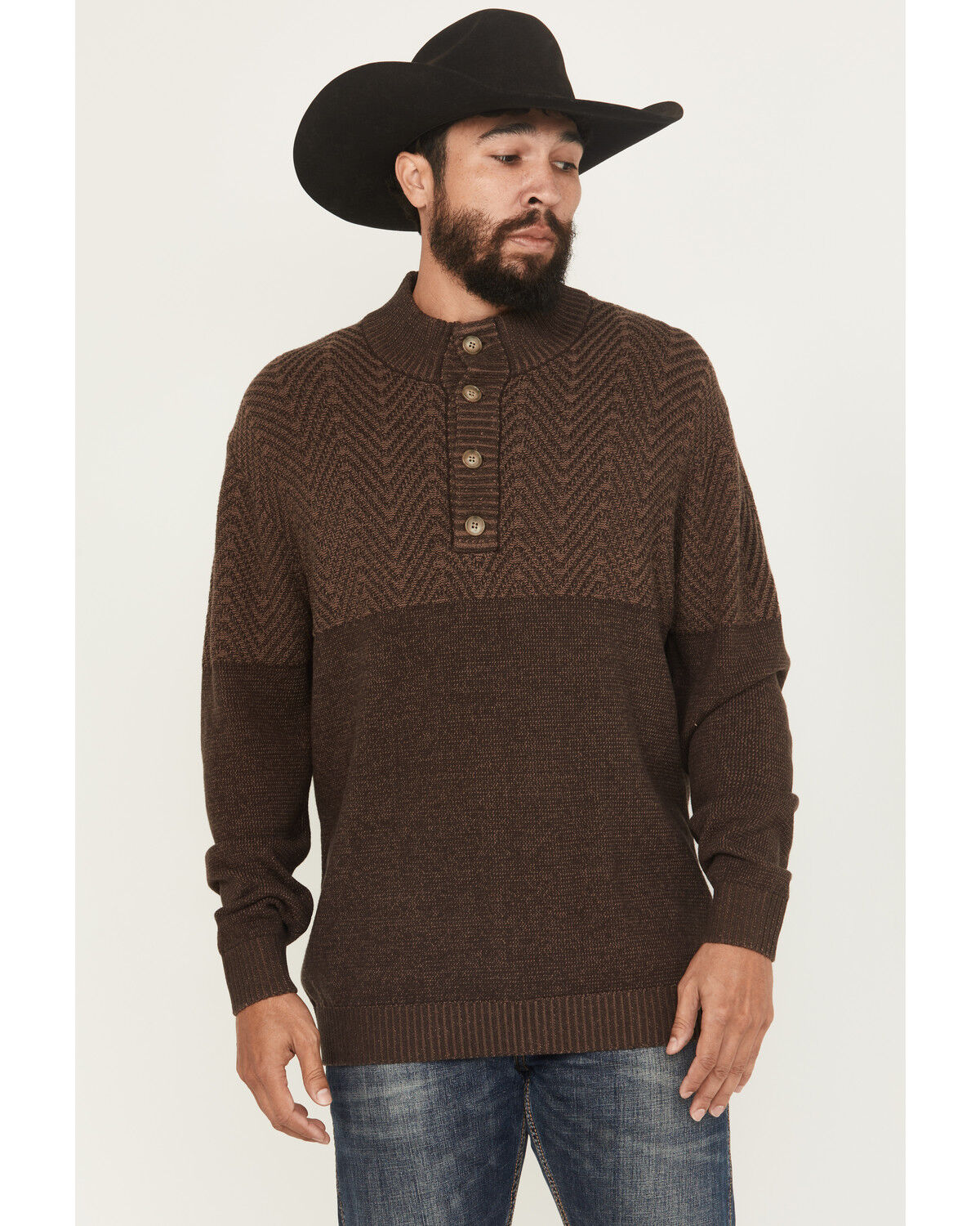 Cinch Men's Solid Button-Down Sweater, Brown, hi-res