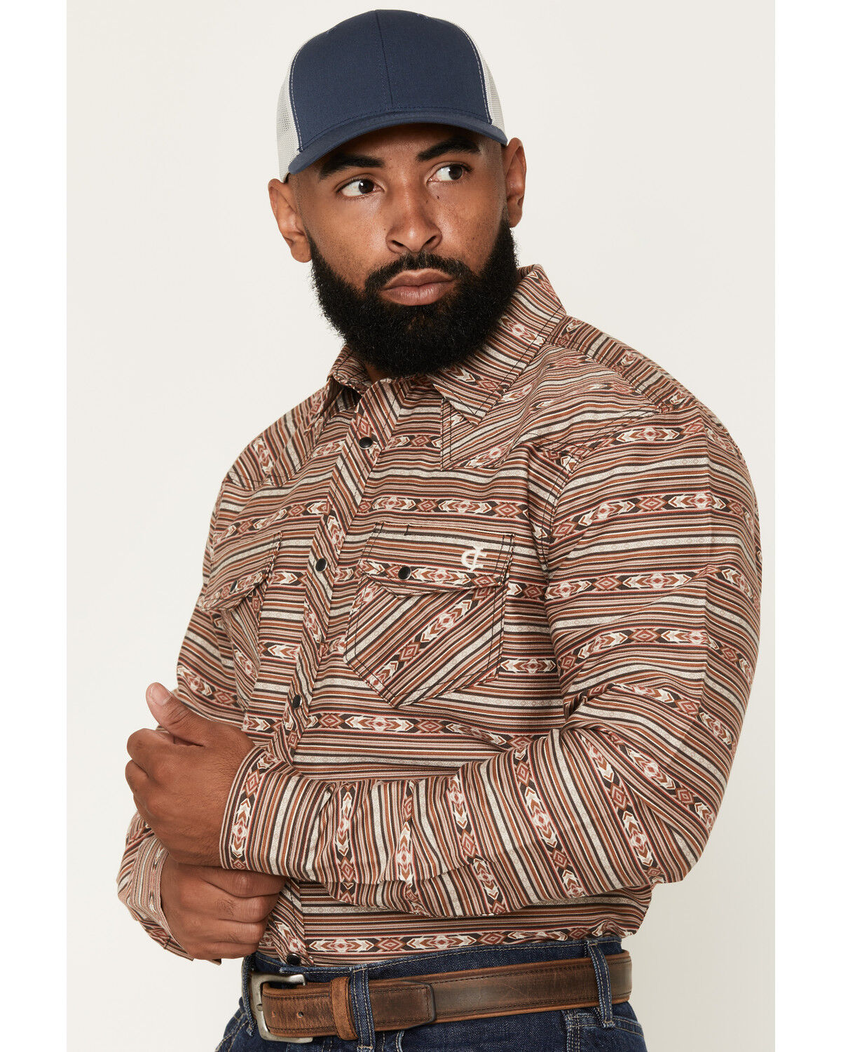Image #2 - Cody James Men's FR Gila Striped Print Long Sleeve Snap Stretch Work Shirt, Dark Brown, hi-res
