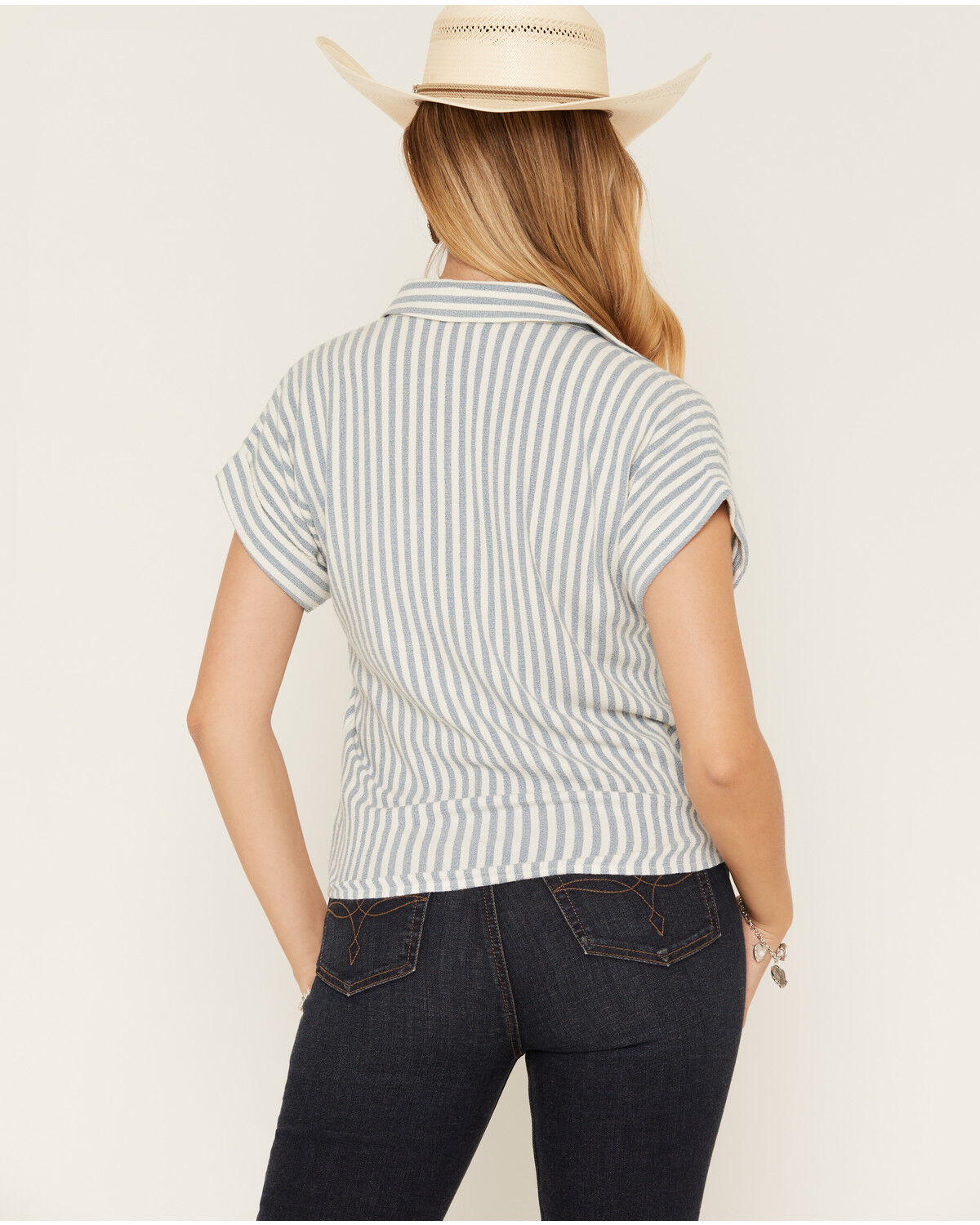Image #4 - Shyanne Women's Featherlight Striped Short Sleeve Pearl Snap Woven Western Shirt, Light Blue, hi-res