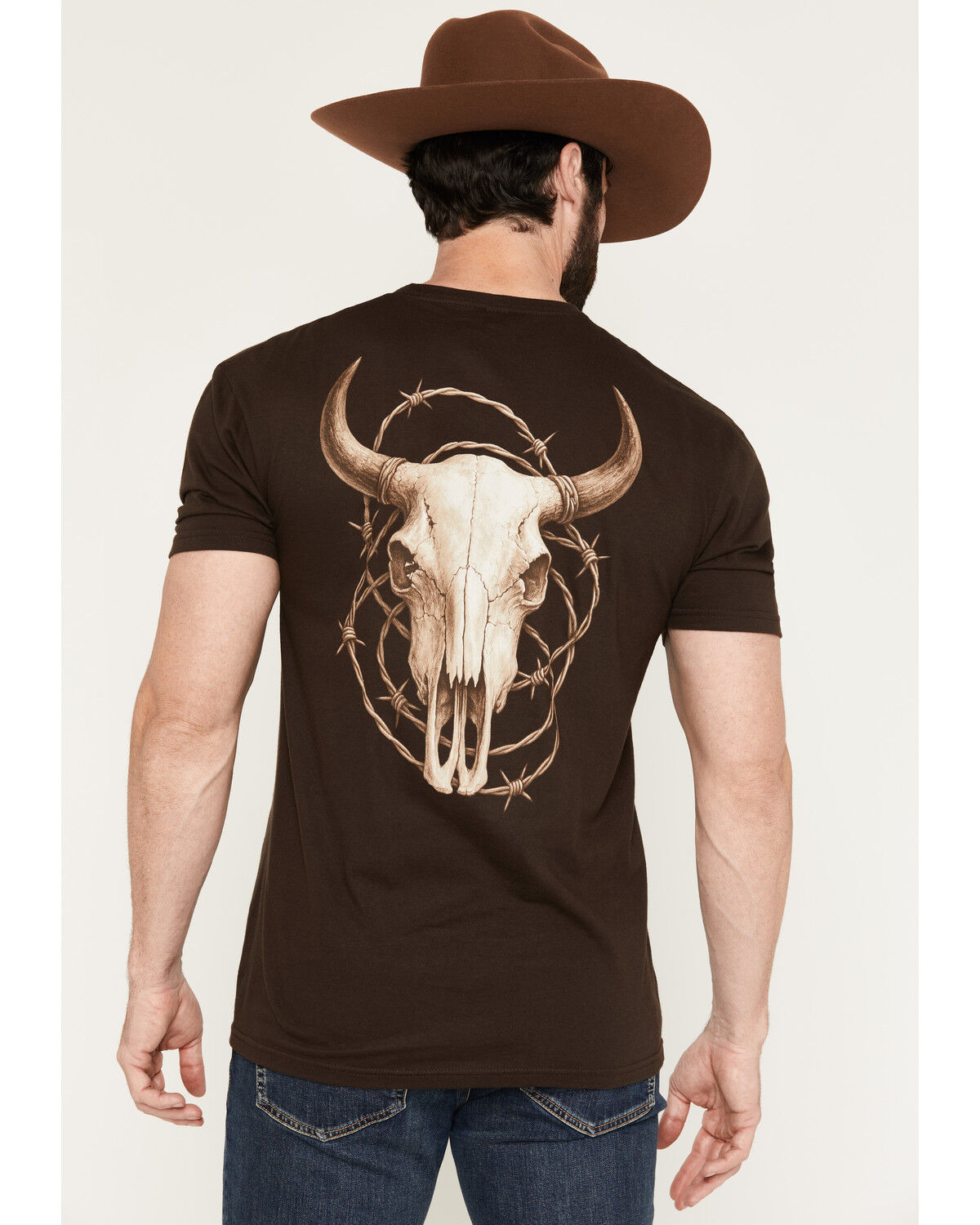 RANK 45&reg; Men's Barbed Wire Steer Head Short Sleeve Graphic T-Shirt, Dark Brown, hi-res