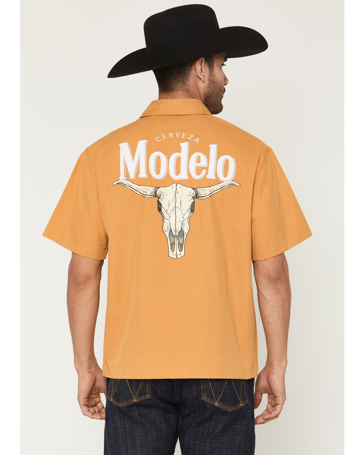 Modelo Men's Boot Barn Exclusive Steerhead Short Sleeve Button-Down Shirt, Mustard, hi-res