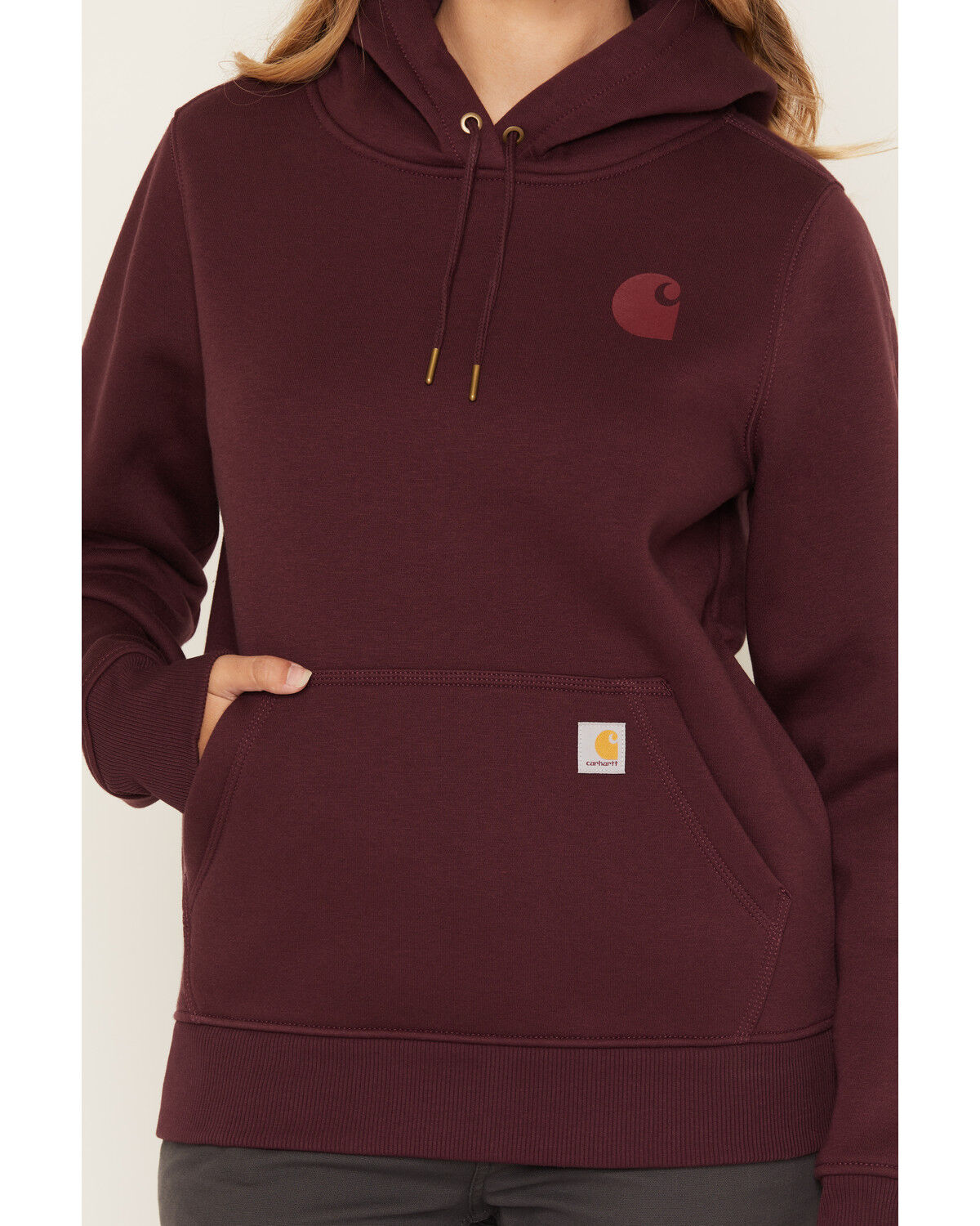 Image #3 - Carhartt Women's Iconic Clarksburg Logo Sweatshirt, Cherry, hi-res
