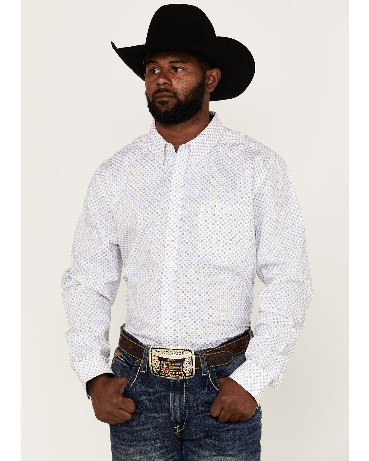 Image #1 - RANK 45&reg; Men's Mash Up Floral Geo Print Long Sleeve Button-Down Western Shirt - Big & Tall, White, hi-res