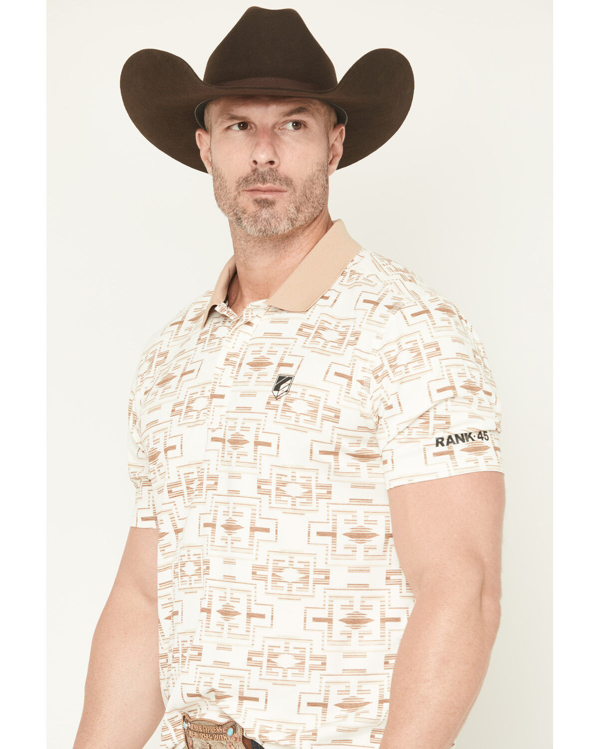Image #2 - RANK 45&reg; Men's Shoot All Over Southwestern Print Short Sleeve Button-Down Polo, Oatmeal, hi-res
