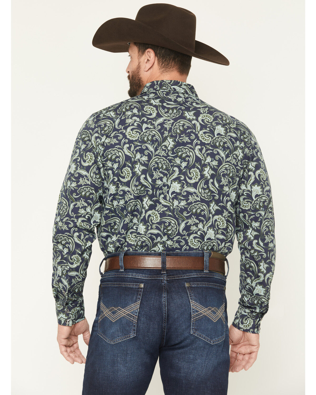 Image #4 - Gibson Trading Co Men's Hubert Floral Print Long Sleeve Snap Stretch Western Shirt, Navy, hi-res