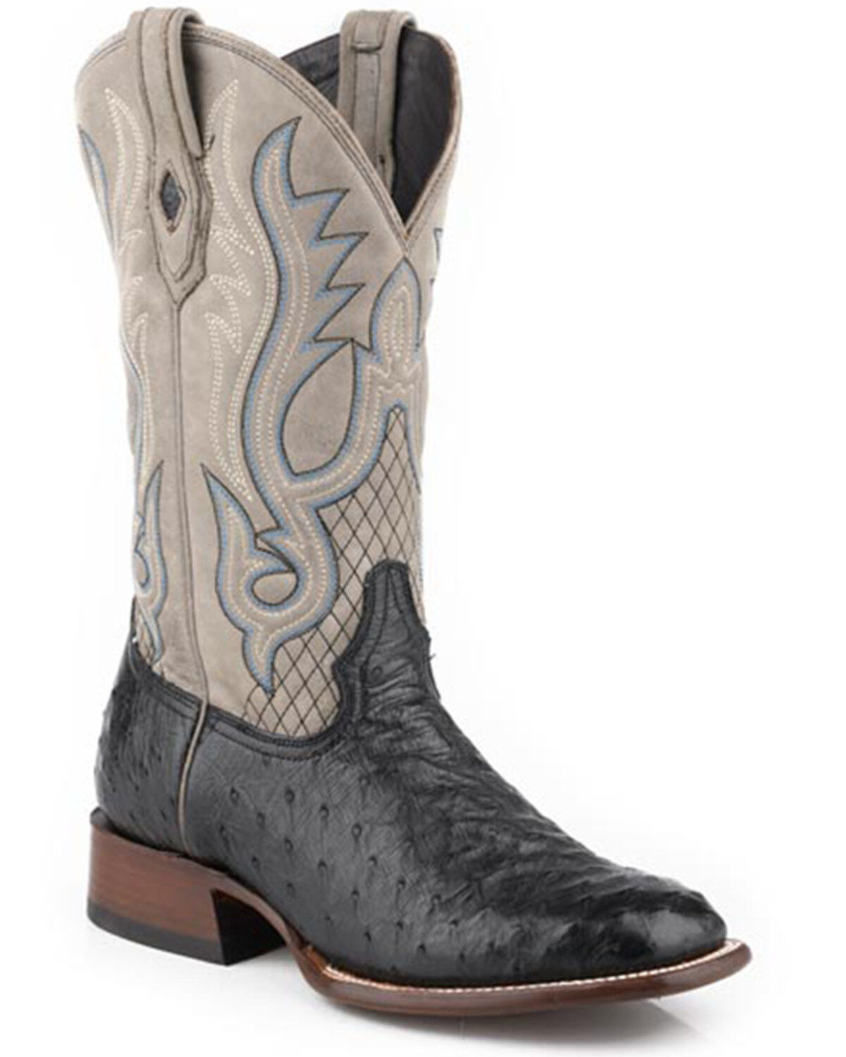 Stetson Men's Ozzy Exotic Full Quill Ostrich Western Boots - Broad Square Toe, Black, hi-res