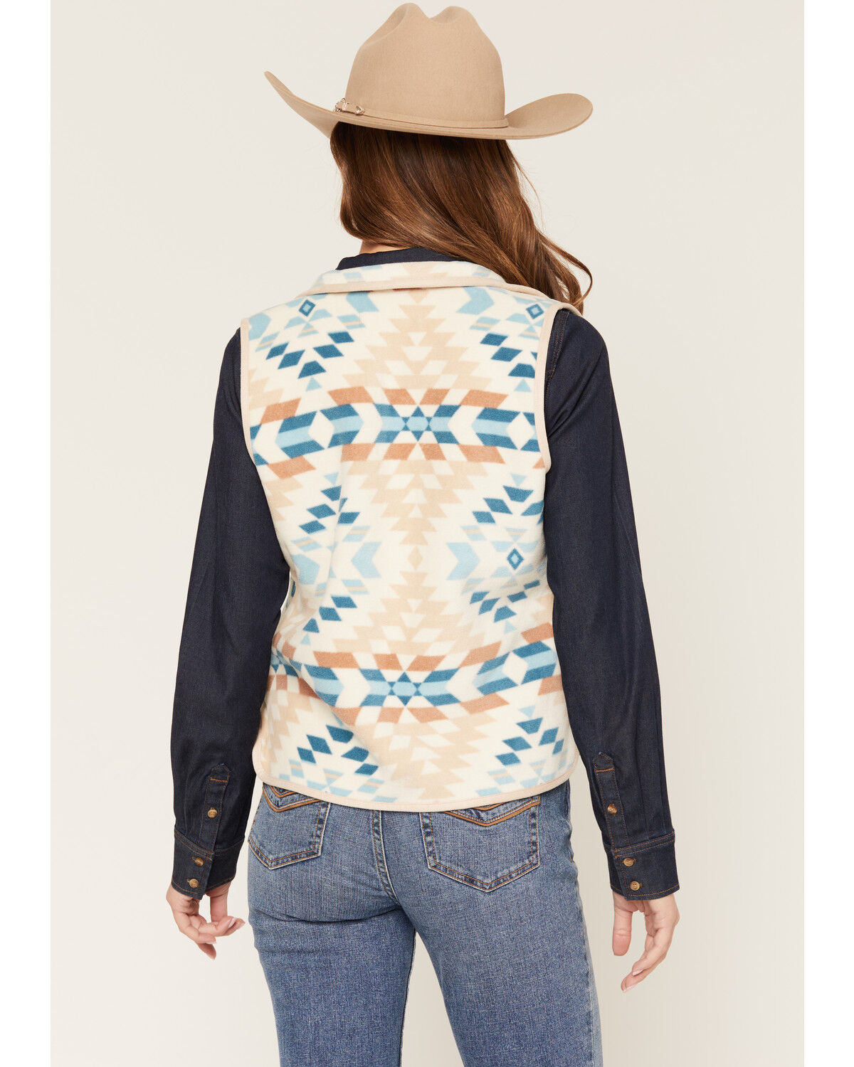 Image #4 - Shyanne Women's Southwestern Print Polar Fleece Vest, Khaki, hi-res