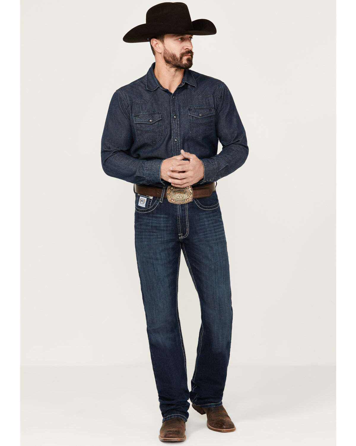 Cinch Men's White Label Performance Dark Relaxed Straight Stretch Denim Jeans, Indigo, hi-res