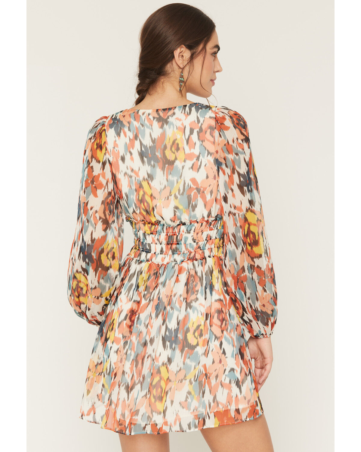 Image #4 - Shyanne Women's Floral Print Long Sleeve Mini Dress, Cream, hi-res