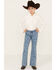 Image #1 - Rock & Roll Denim Girls' Medium Wash Conversation Print Flare Jeans, Medium Wash, hi-res