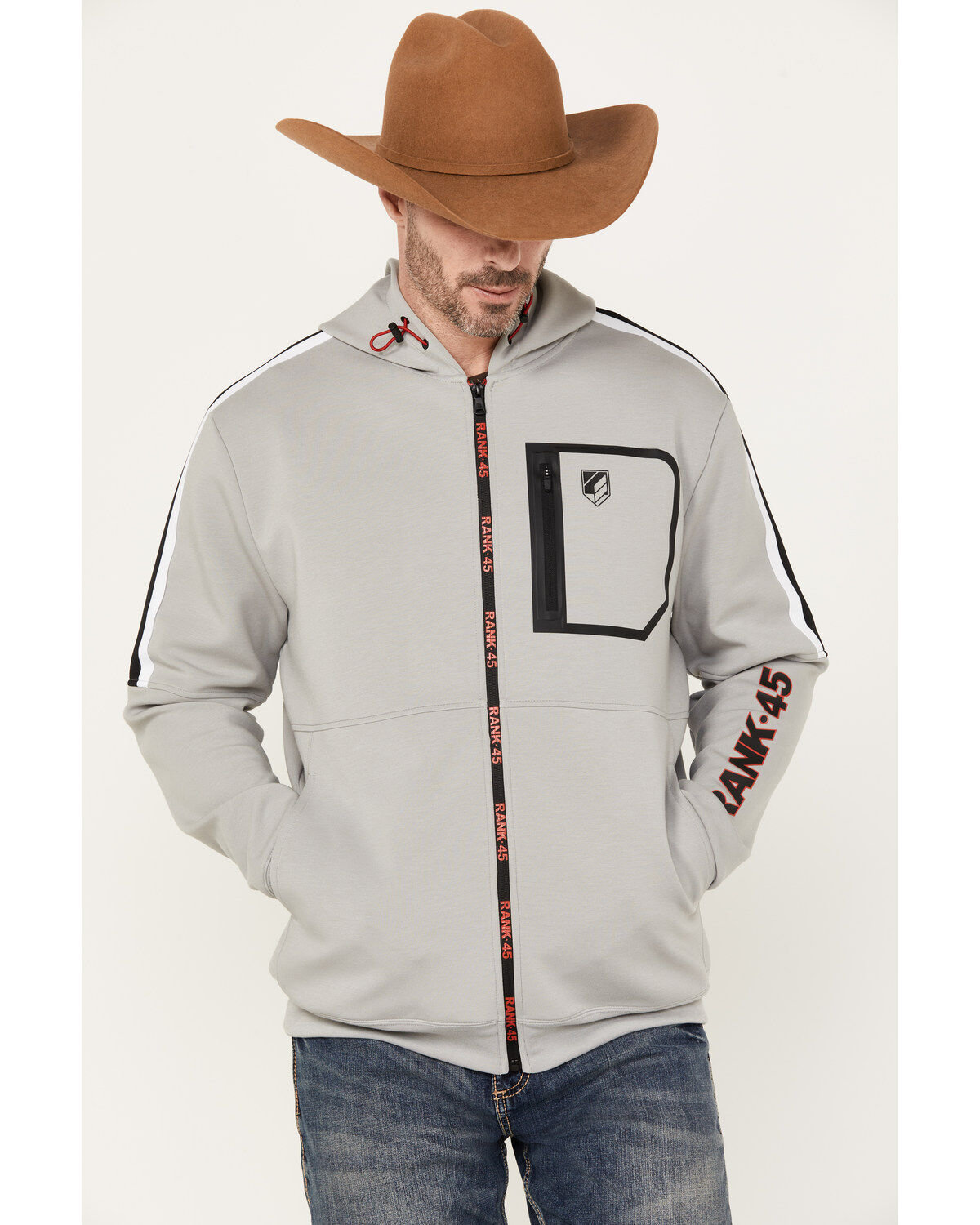 Image #1 - RANK 45&reg; Men's Champion Full Zip Hooded Jacket, Grey, hi-res