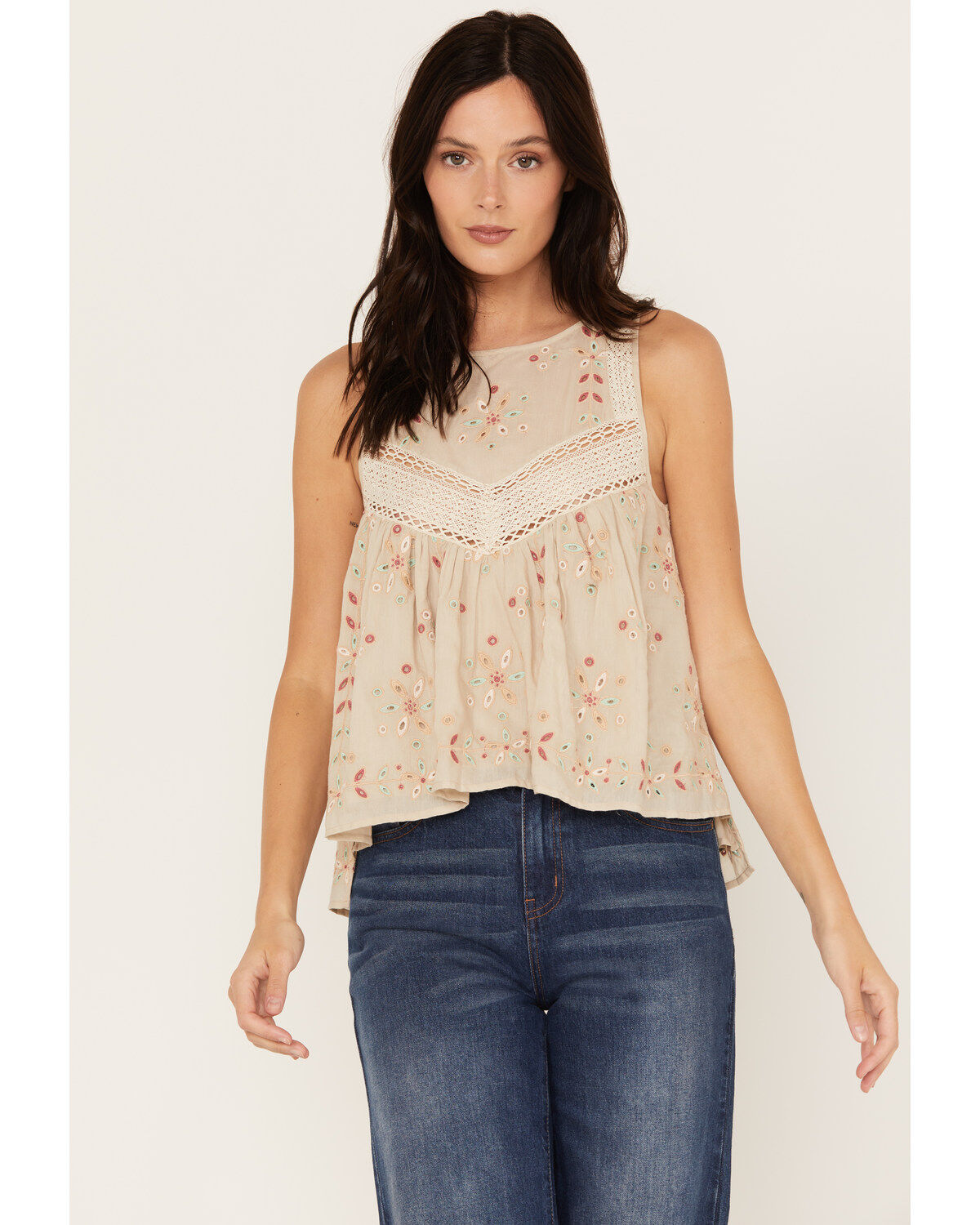 Cleo + Wolf Women's Embroidered Halter Top, Cream, hi-res