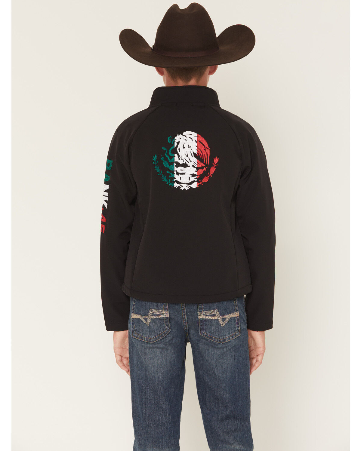Image #1 - RANK 45&reg; Boys' Mexico Flag Seal Softshell Jacket, Black, hi-res
