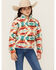 Image #1 - Rock & Roll Denim Girls' Southwestern Print Sherpa Pullover, Teal, hi-res