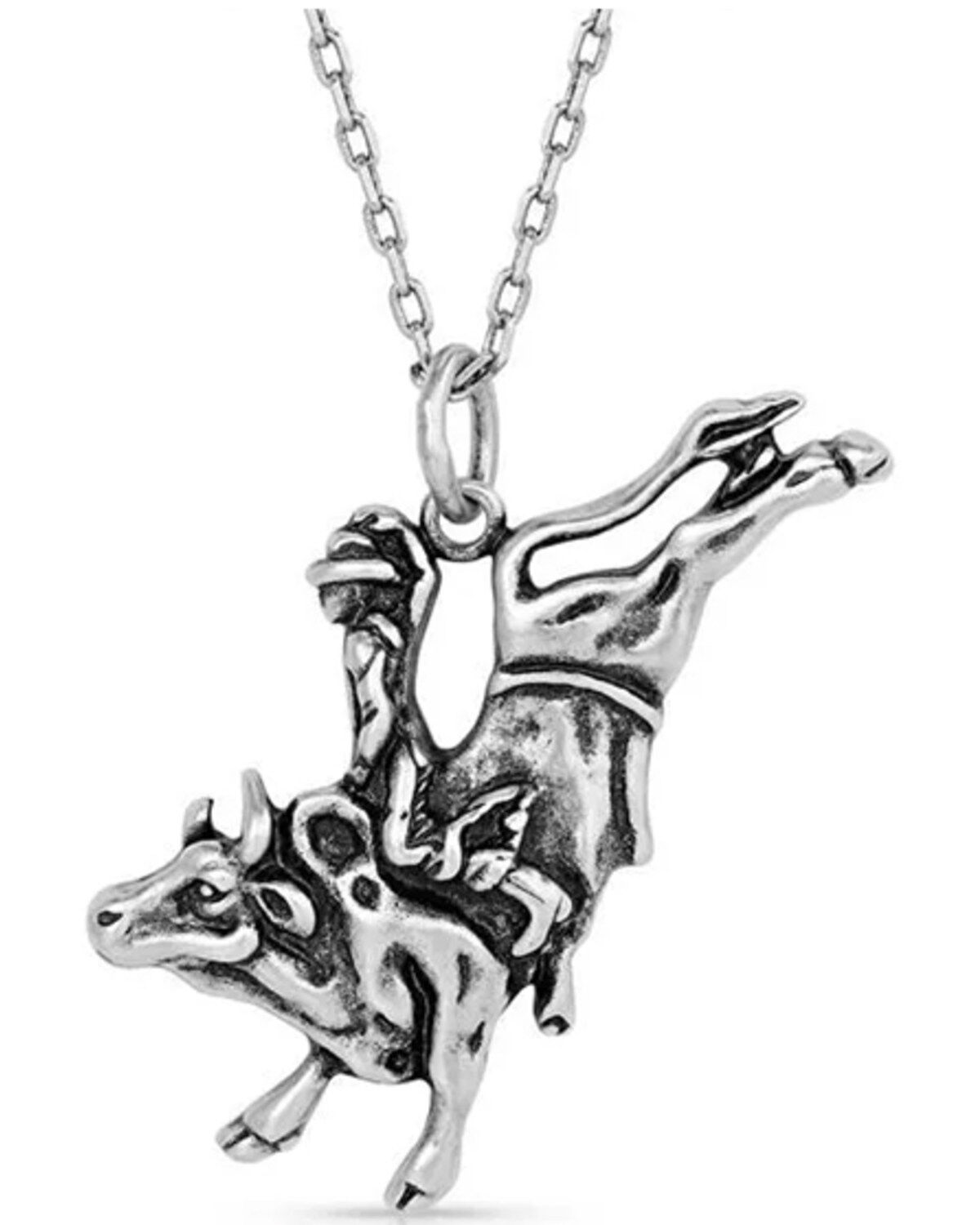 Montana Silversmiths Men's Bull Rider Pendant Necklace, Silver, hi-res