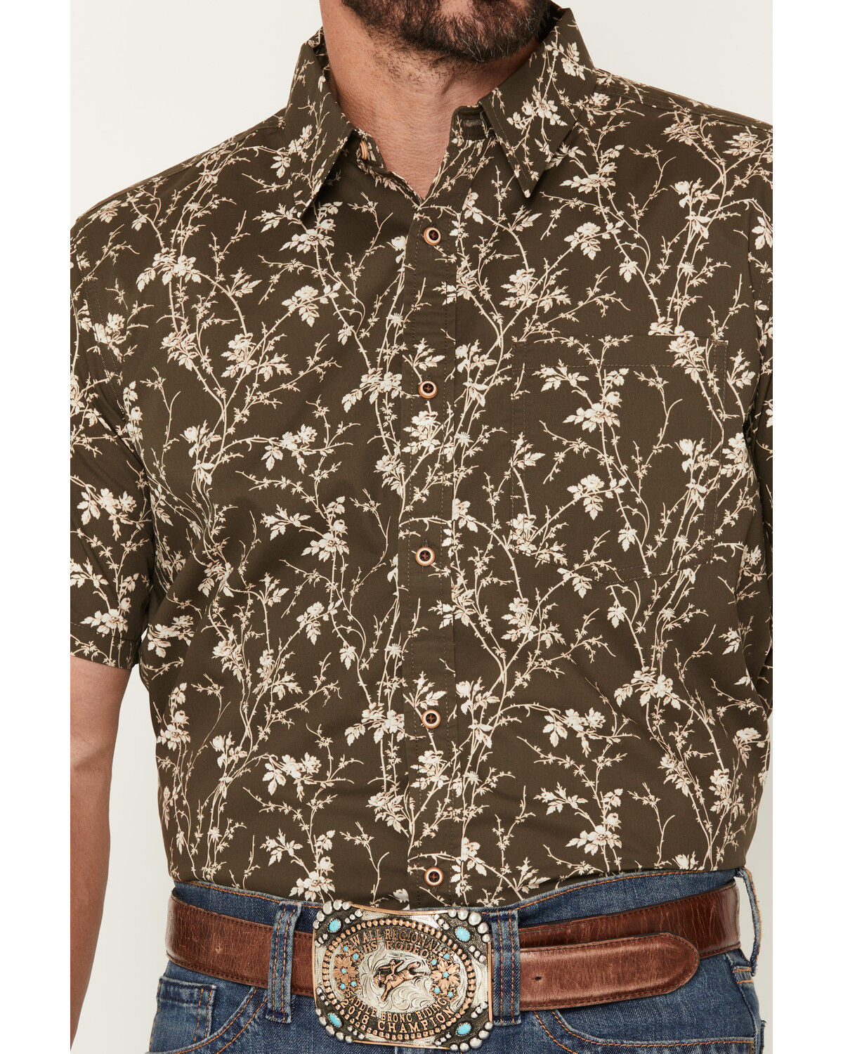Image #3 - Gibson Trading Co Men's Desert Soul Floral Print Short Sleeve Button-Down Western Shirt, Brown, hi-res