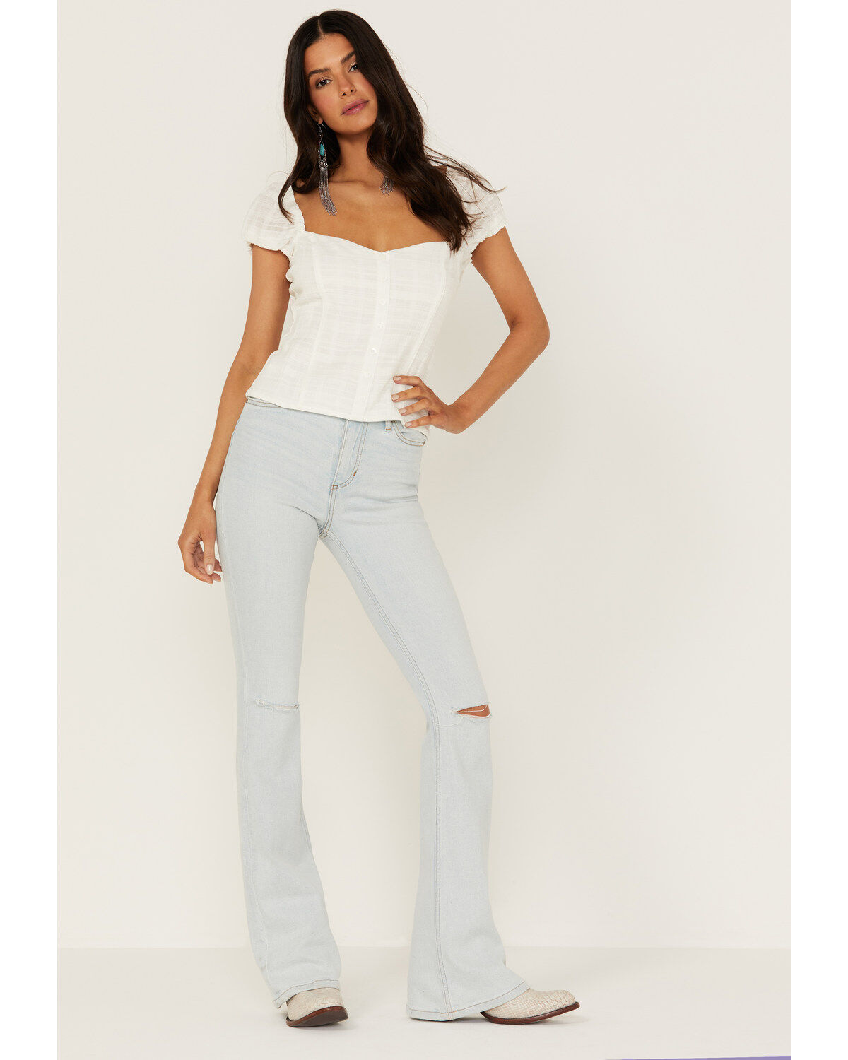 Image #1 - Idyllwind Women's High Risin' Sunglow Wash Distressed Knee Flare Jeans, Light Wash, hi-res