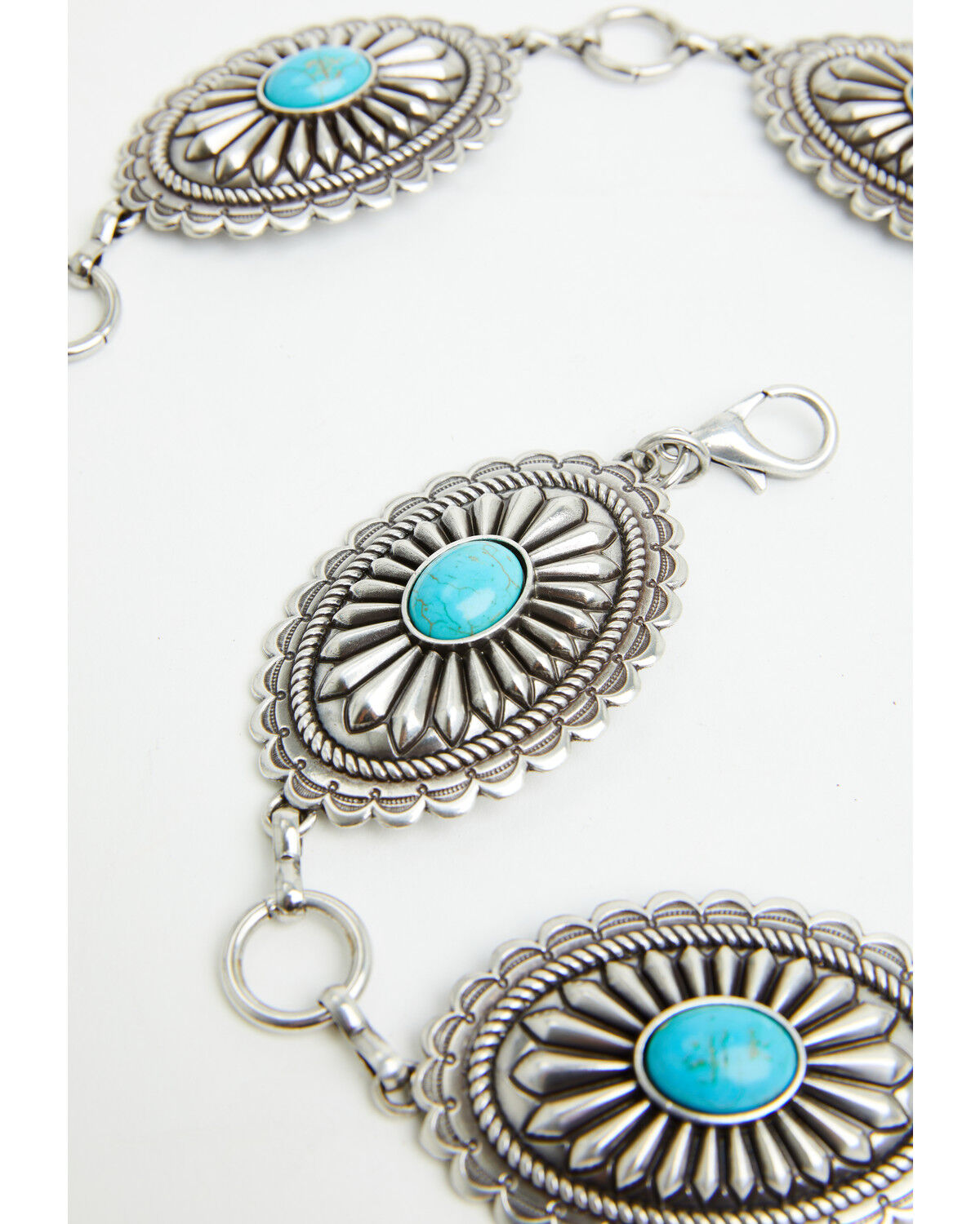 Image #4 - Ariat Women's Oval Turquoise Concho Chain Belt, Silver, hi-res