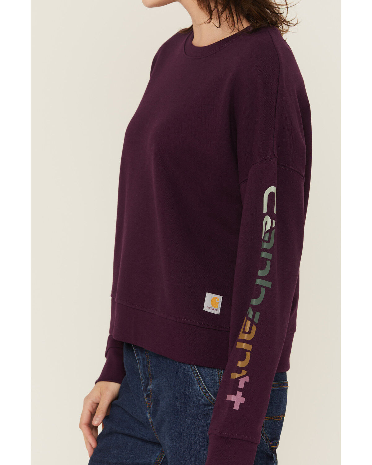 Image #3 - Carhartt Women's TENCEL&trade; Fiber Series Loose Fit Long Sleeve Graphic Sweatshirt, Purple, hi-res