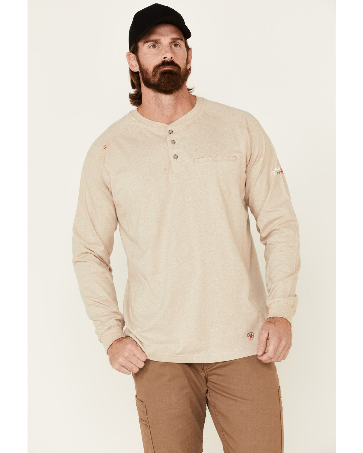 Image #1 - Ariat Men's FR Air Long Sleeve Work Long Sleeve Henley Shirt - Big, Sand, hi-res