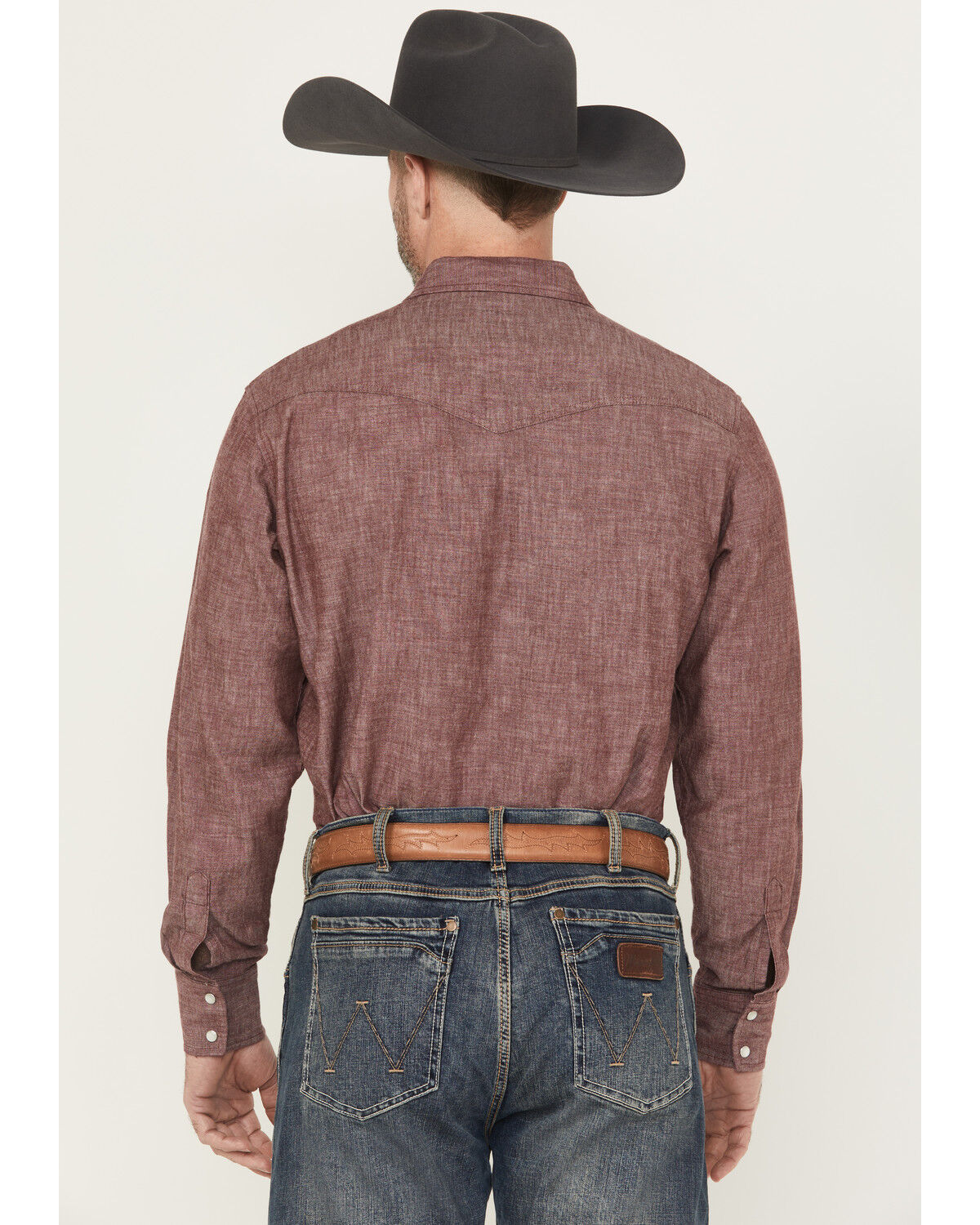 Image #4 - Wrangler X Cody Johnson Men's Textured Solid Long Sleeve Pearl Snap Western Shirt, Burgundy, hi-res