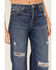 Image #2 - Cleo + Wolf Women's Medium Wash High Rise Patchwork Distressed Straight Jeans, Dark Wash, hi-res