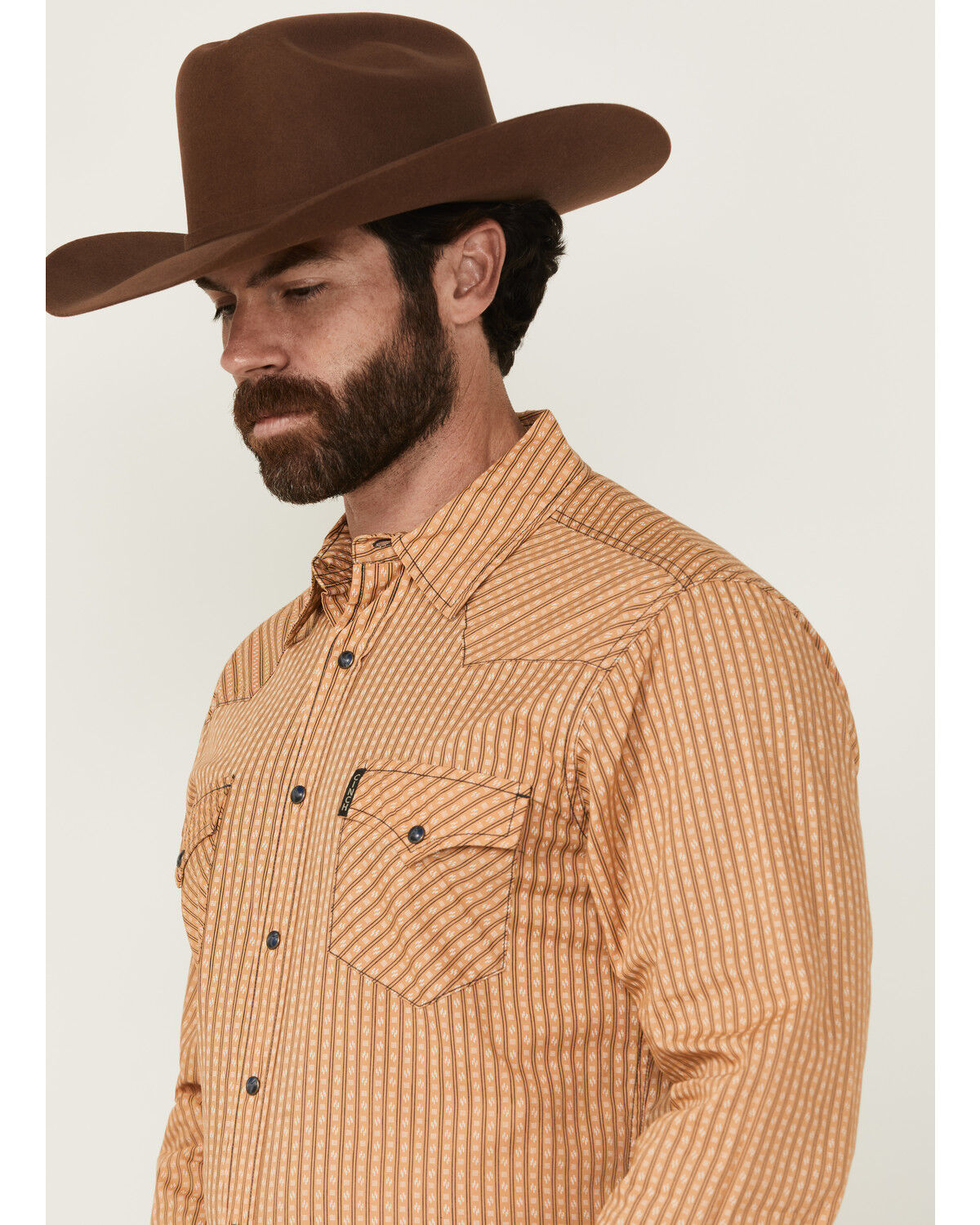 Image #2 - Cinch Men's Geo Striped Print Modern Fit Long Sleeve Snap Western Shirt, Gold, hi-res