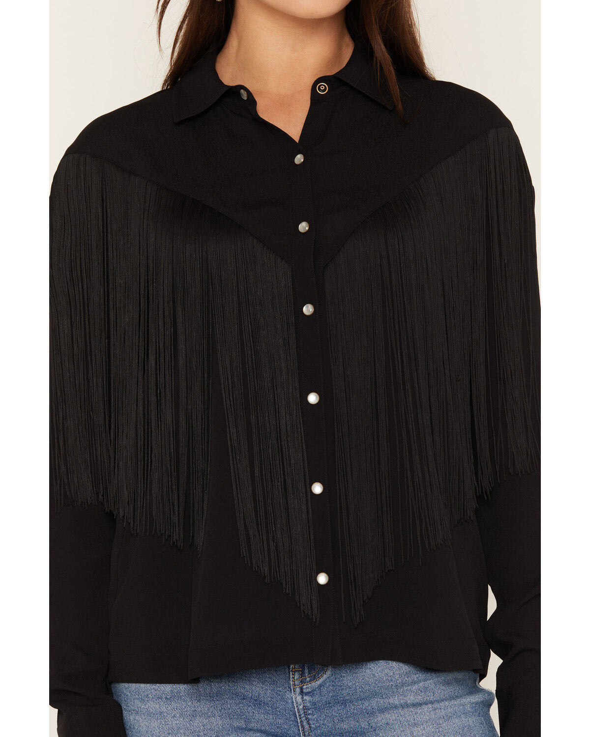 Image #3 - Idyllwind Women's Mailan Georgette Fringe Long Sleeve Blouse, Black, hi-res