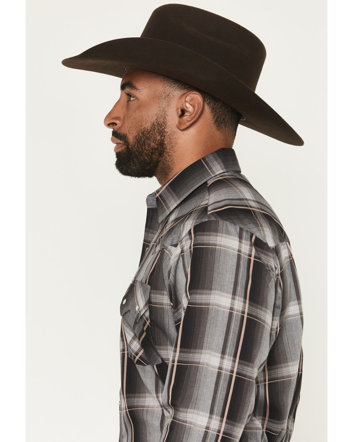 Image #2 - Ely Walker Men's Plaid Print Long Sleeve Pearl Snap Western Shirt - Tall, Black, hi-res