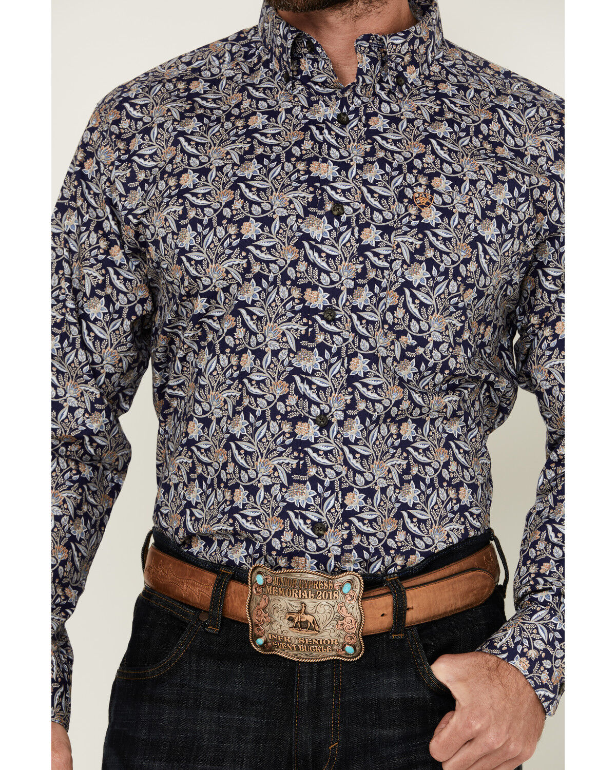 Image #3 - Ariat Men's Creighton Paisley Print Long Sleeve Button-Down Western Shirt, Navy, hi-res