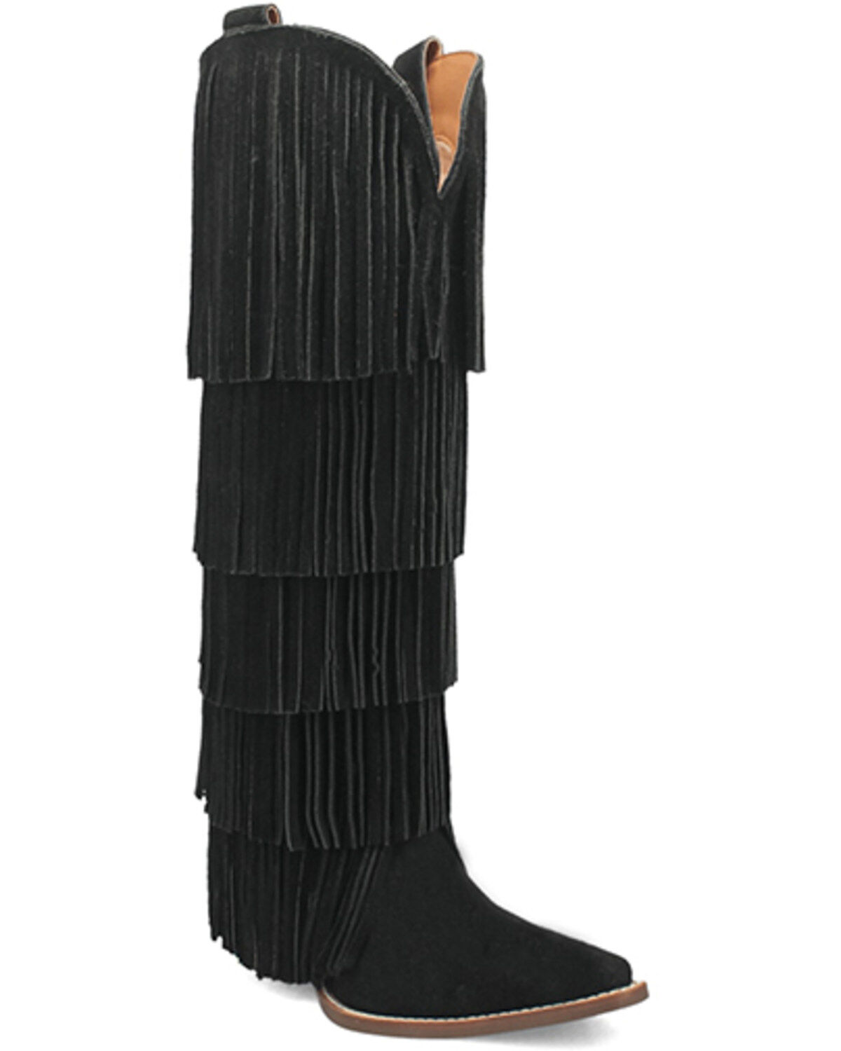 Image #1 - Dingo Women's Wild Child Suede Fringe Tall Western Boots - Snip Toe, Black, hi-res