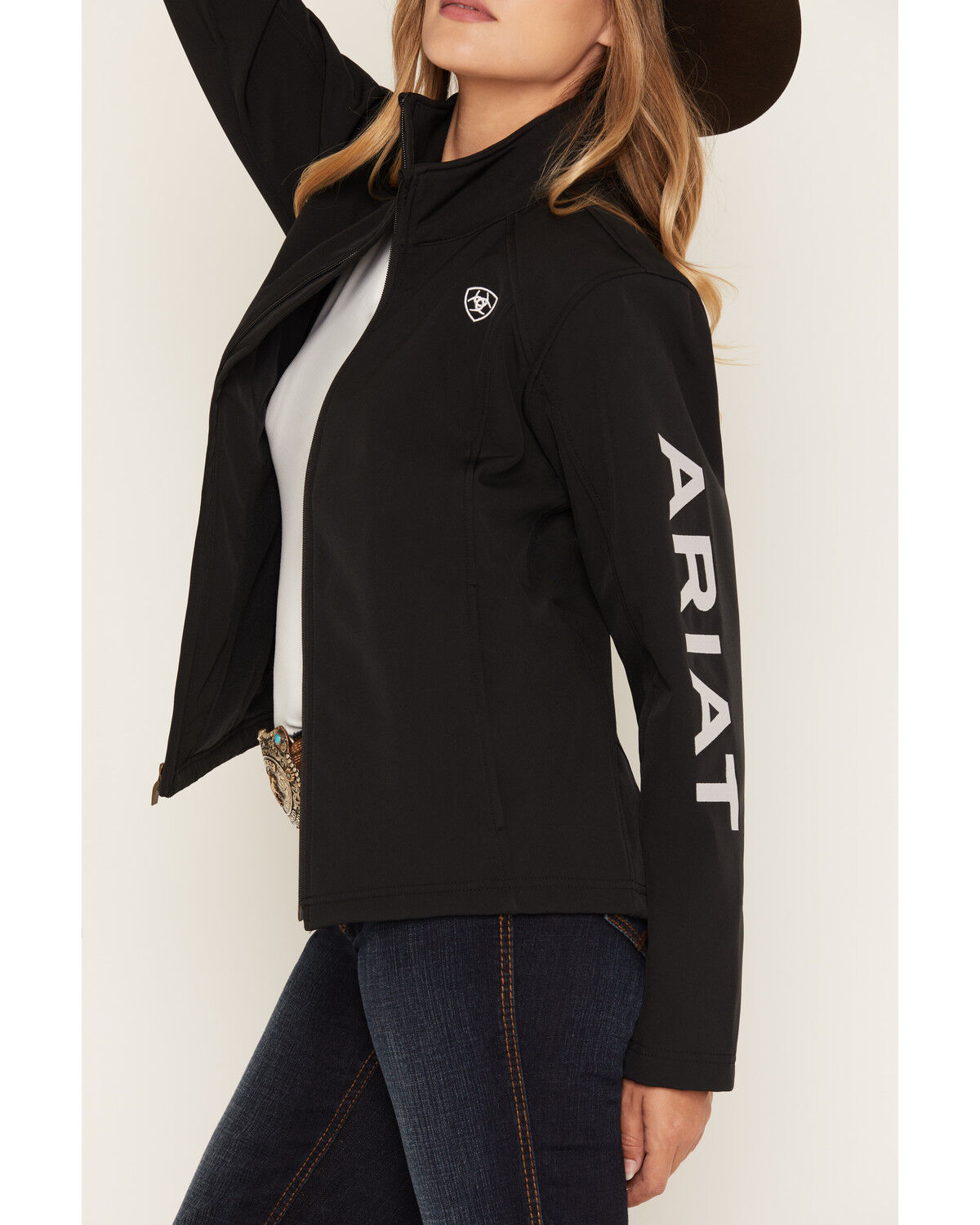 Image #2 - Ariat Women's Logo Concealed Carry Softshell Jacket, Black, hi-res