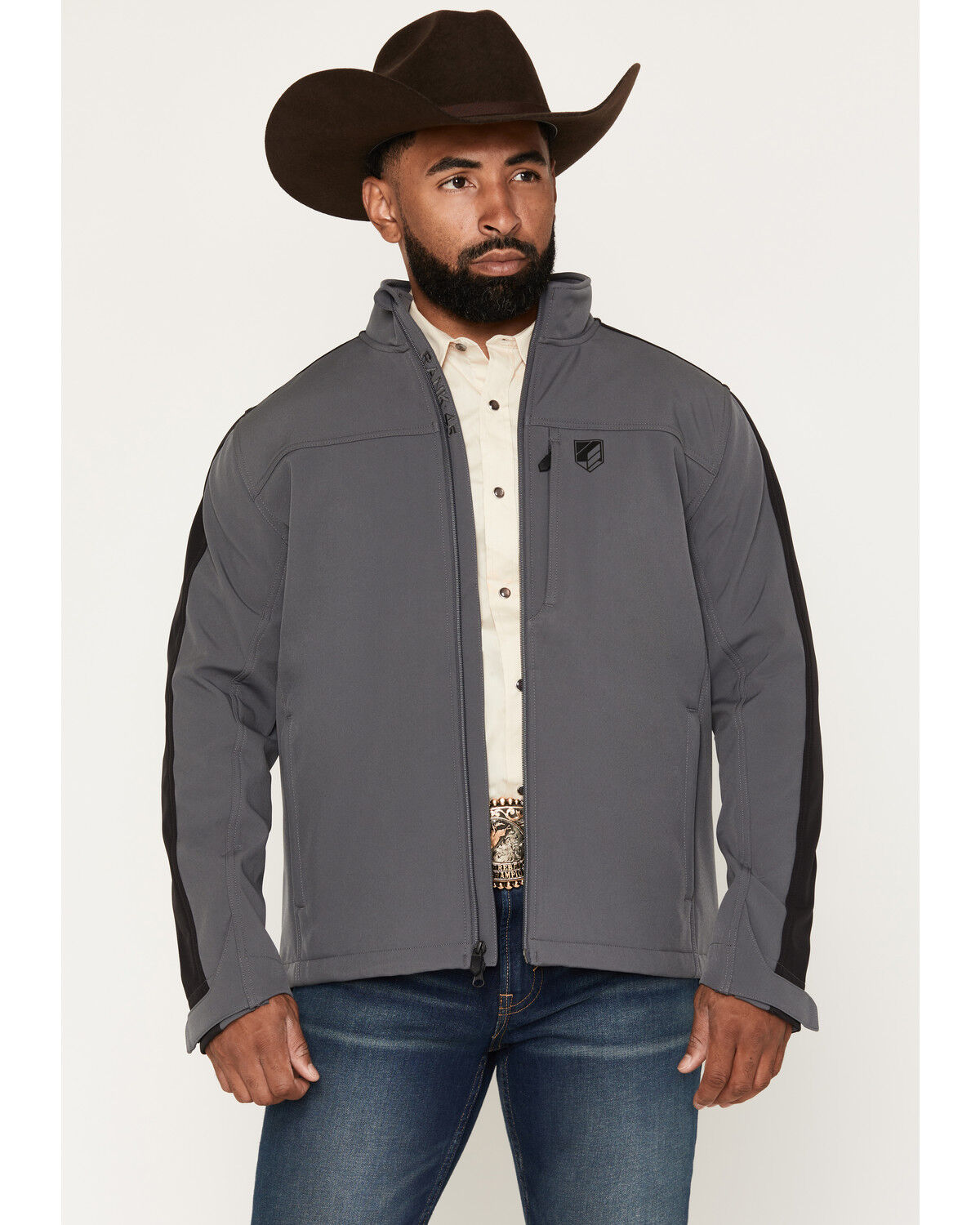 RANK 45&reg; Men's Bandana Color Block Softshell Jacket, Charcoal, hi-res