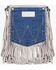 Image #1 - Wrangler Women's Leather Fringe Denim Jean Pocket Crossbody Bag, Beige, hi-res