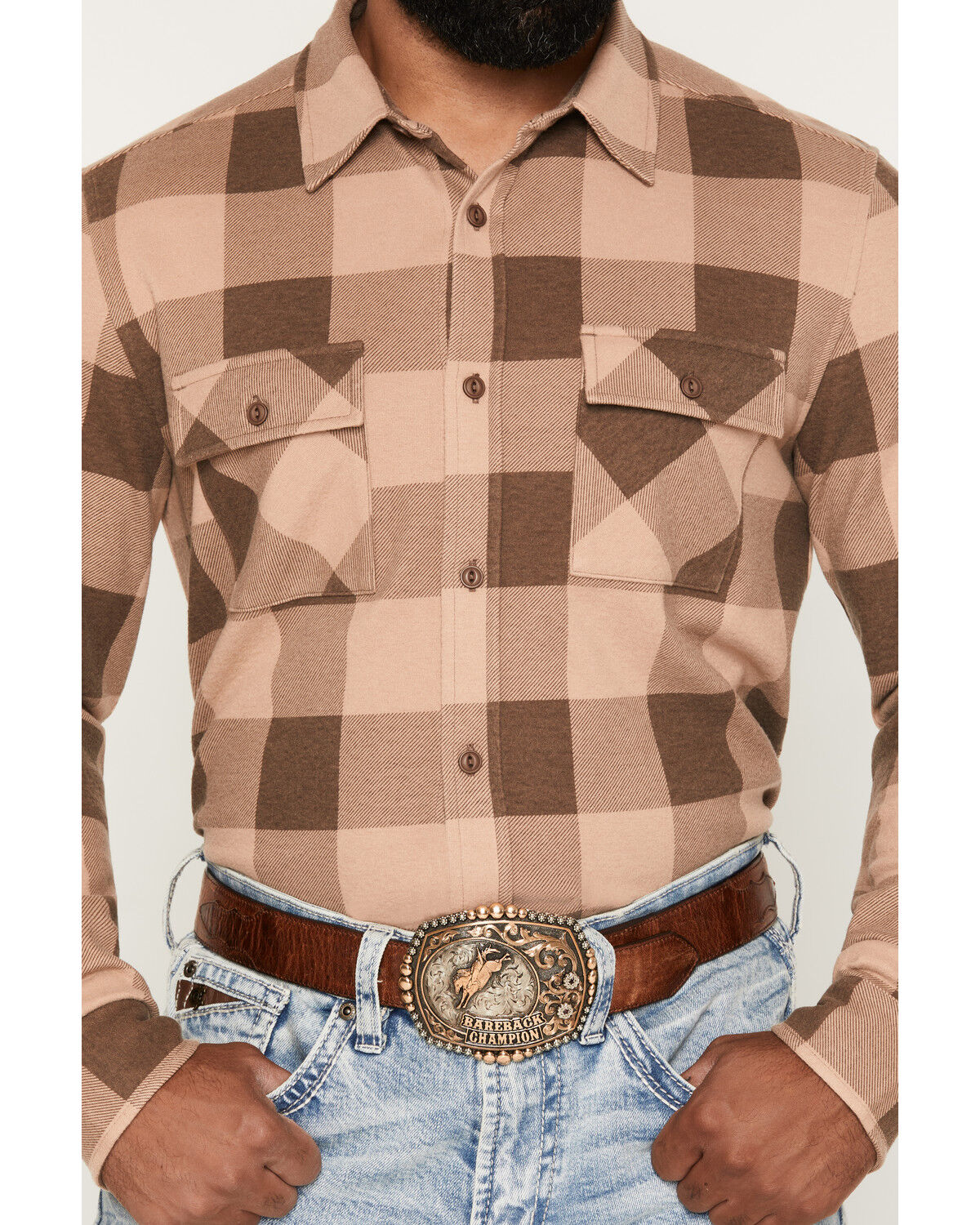 Image #3 - Cody James Men's Range Rider Plaid Print Long Sleeve Button-Down Shirt, Tan, hi-res