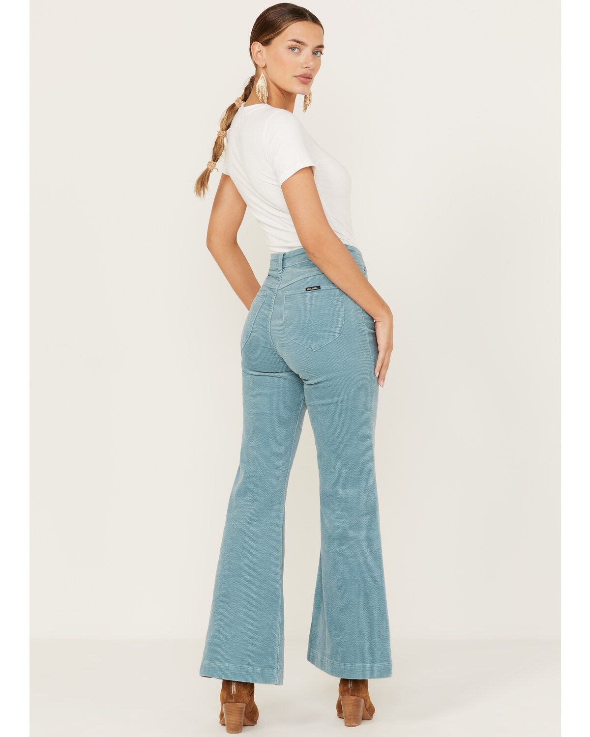 Image #3 - Rolla's Women's Boot Barn Exclusive Eastcoast Corduroy Flare Jeans, Teal, hi-res