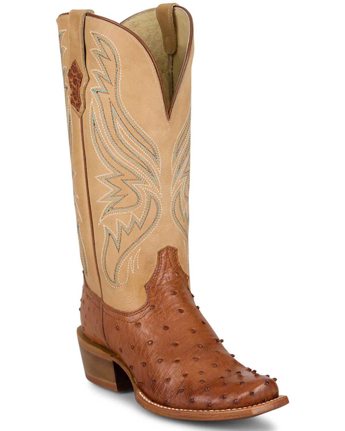 Tony Lama Women's Zaire Exotic Full Quill Ostrich Western Boots - Square Toe, Cognac, hi-res