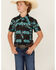 Image #1 - Rock & Roll Denim Boys' Southwestern Print Moisture Wicking Short Sleeve Snap Western Shirt , Teal, hi-res