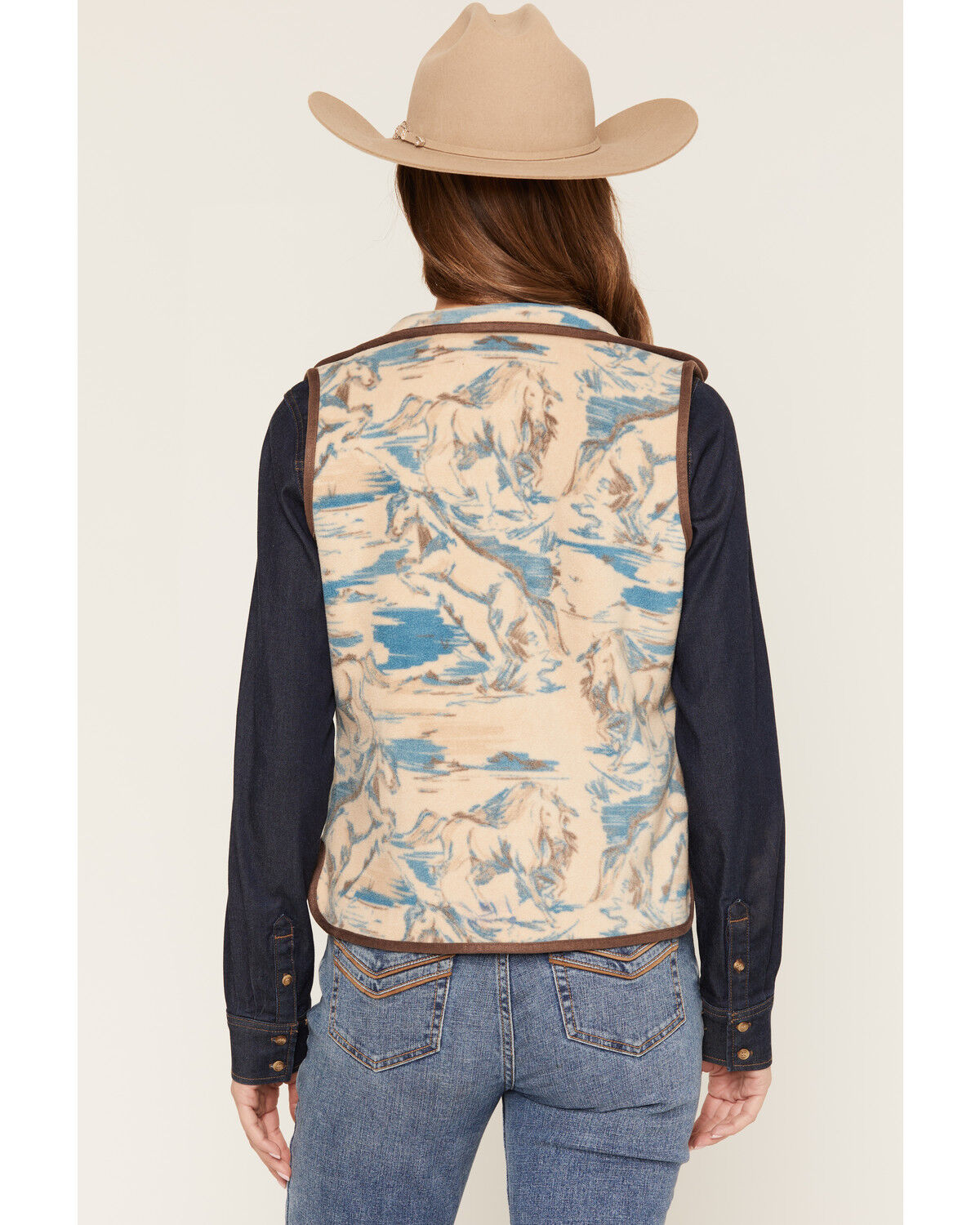 Image #4 - Shyanne Women's Horse Print Polar Fleece Vest, Khaki, hi-res