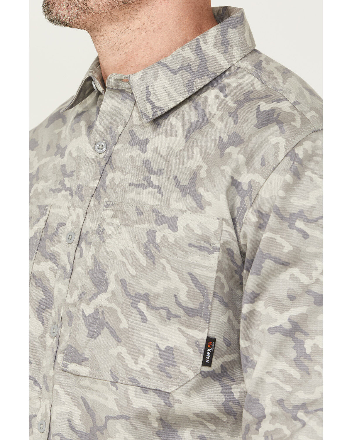 Image #3 - Hawx Men's FR Camo Print Long Sleeve Button-Down Stretch Work Shirt, , hi-res