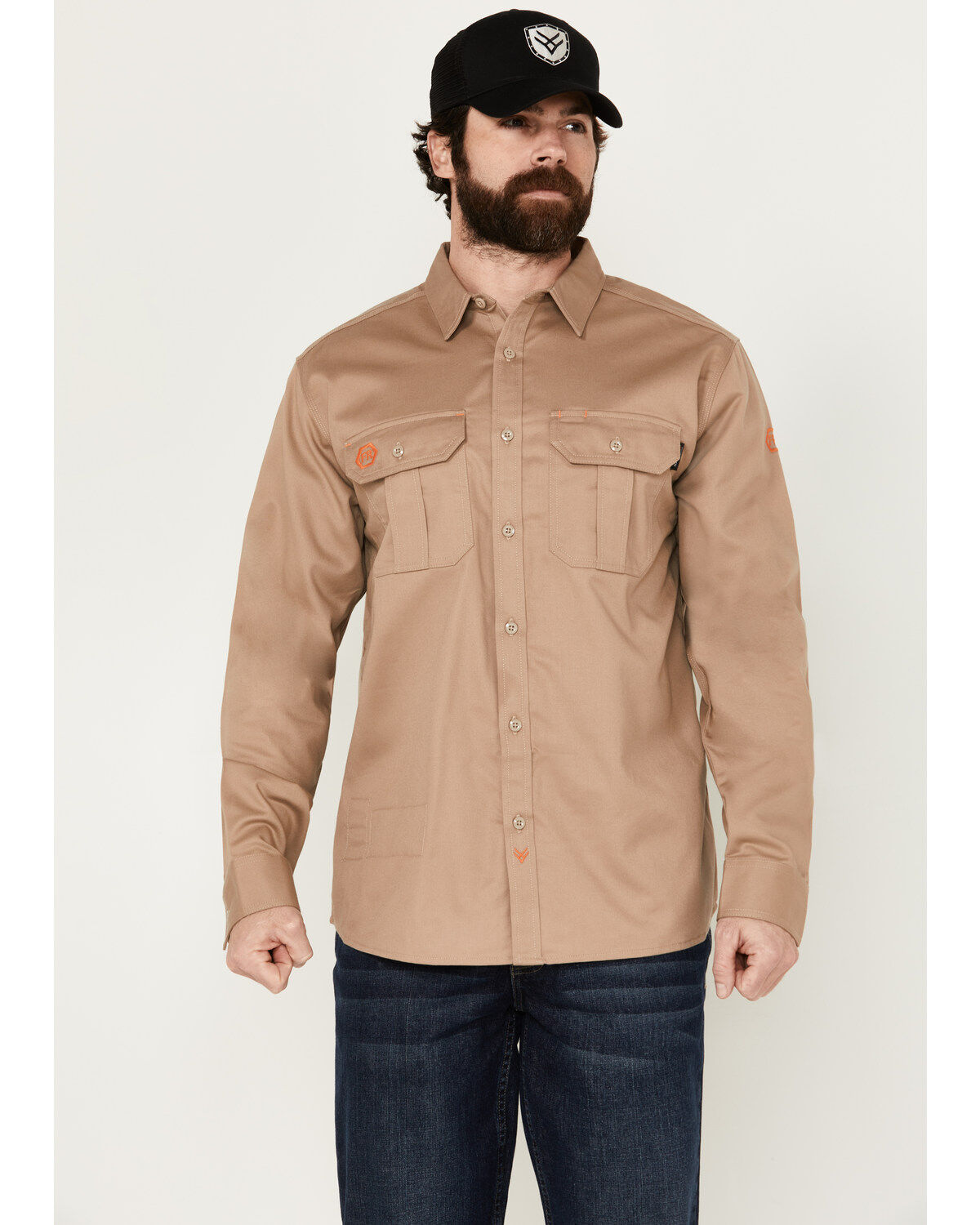 Image #1 - Hawx Men's FR Woven Long Sleeve Button-Down Work Shirt, Beige, hi-res