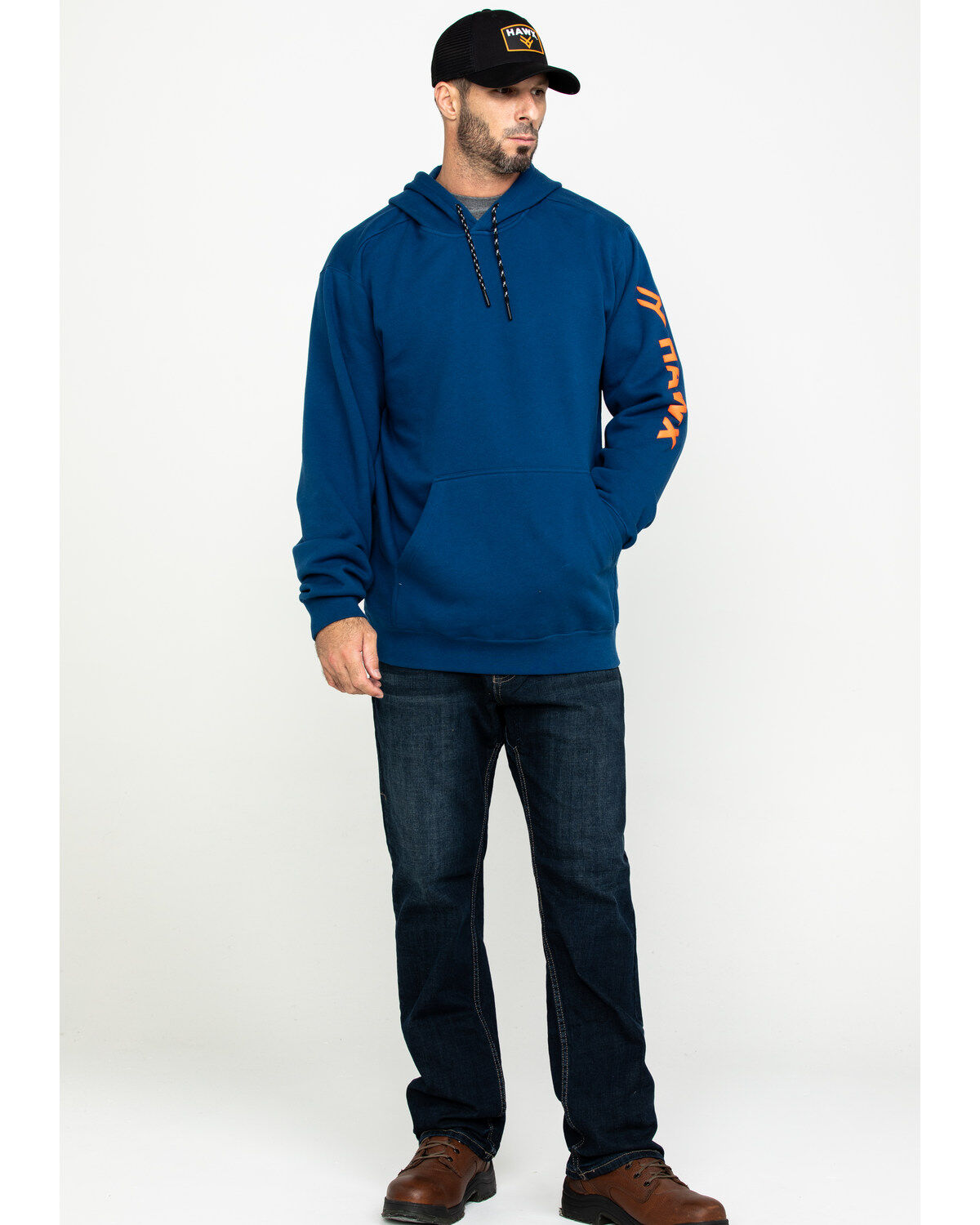 Image #6 - Hawx&reg; Men's Logo Sleeve Performance Fleece Hooded Work Sweatshirt - Big & Tall, Blue, hi-res