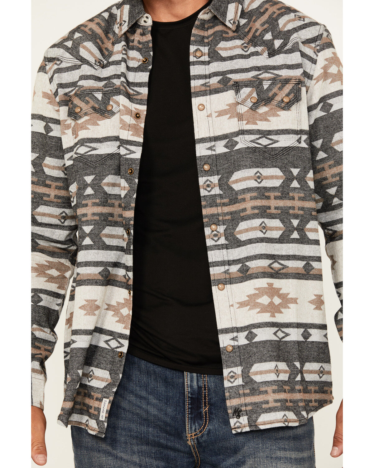 Image #3 - Moonshine Spirit&reg; Men's Gun Shop Southwestern Print Long Sleeve Snap Flannel Shirt, Tan, hi-res