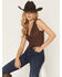 Image #1 - Stoosh Women's Faux Suede Solid Button-Down Vest, Dark Brown, hi-res