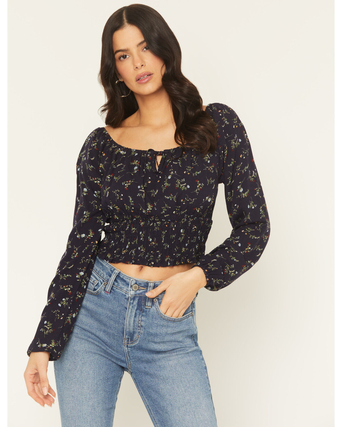 Image #1 - Idyllwind Women's Turner Ditsy Floral Print Long Sleeve Top, Indigo, hi-res