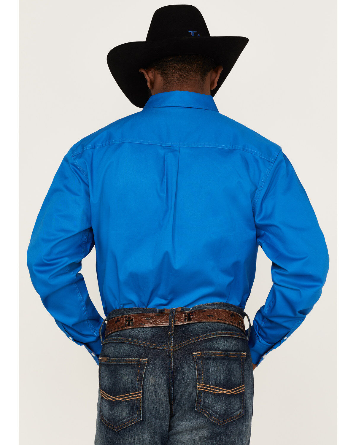Image #4 - RANK 45&reg; Men's Solid Basic Twill Logo Long Sleeve Button-Down Western Shirt, Royal Blue, hi-res