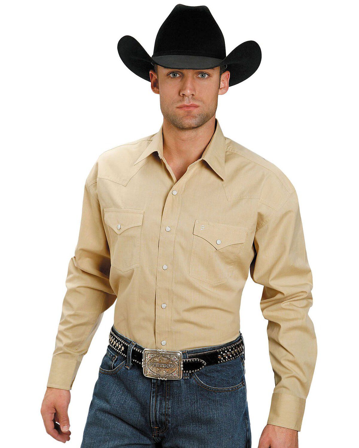 Image #1 - Stetson Men's Solid Oxford Long Sleeve Snap Western Shirt, Yellow, hi-res