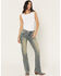 Image #3 - Miss Me Women's Dark Wash Mid Rise Winged Pocket 32" Bootcut Stretch Denim Jeans, Dark Wash, hi-res